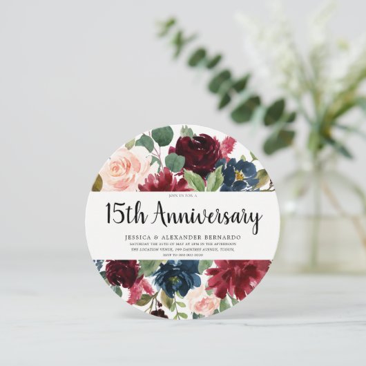 Ruby Red Wine Flowers 15th Wedding Jubileum Kaart (Staand voorkant)