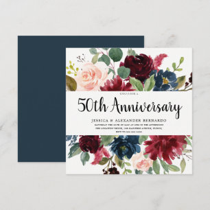 Ruby Red Wine Flowers 50th Wedding Jubileum Kaart