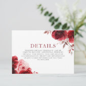 Ruby Red Wine Luxe Radiant Floral Wedding Details Informatiekaartje (Staand voorkant)