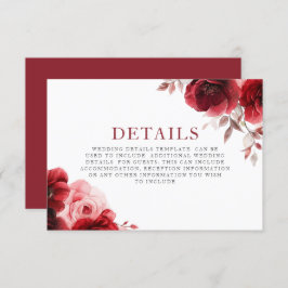 Ruby Red Wine Luxe Radiant Floral Wedding Details Informatiekaartje