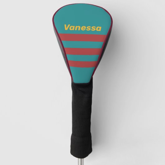 Ruby Reef Over Dwarsstrepen met Naam Golfheadcover (Voorkant)