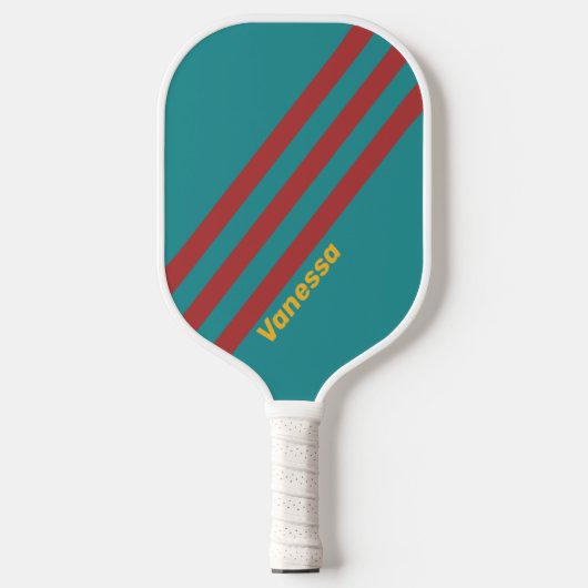Ruby Reef Stripes met naam Pickleball Paddle (Voorkant)