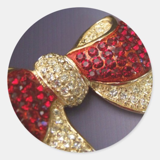 Ruby Rhinestone Bow-Stickers Ronde Sticker (Voorkant)