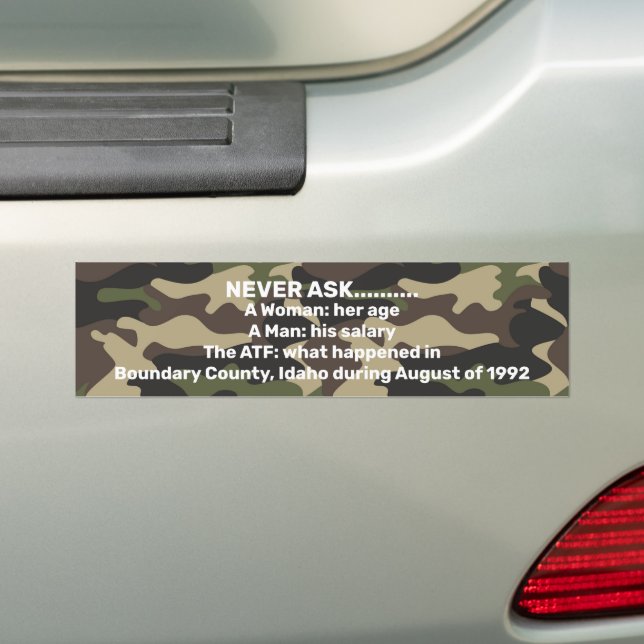 Ruby Ridge/ATF bumper sticker (Op auto)