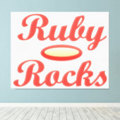 Ruby Rocks ontwerp rode en melloge crème Canvas Afdruk (Insitu (Houten vloer))