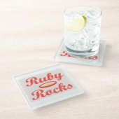 Ruby Rocks ontwerp rode en melloge crème Glazen Onderzetter (Schuin)