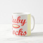 RUBY ROCKS ROOD EN CRÈME KOFFIE MOK (Voorkant rechts)