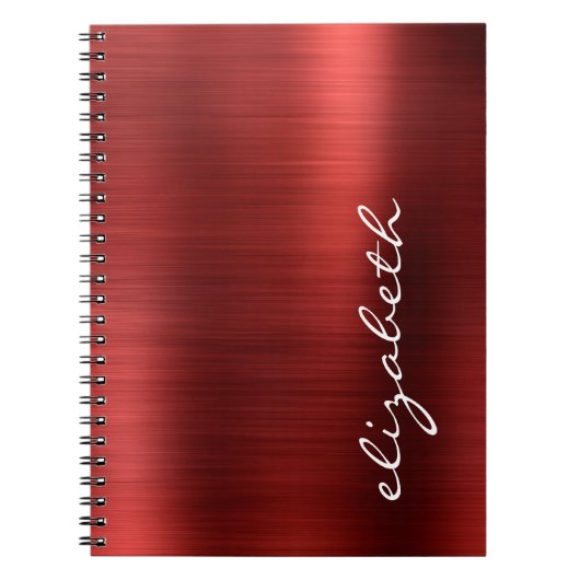 Ruby Rode Geborsteld Metaal Handtekening Schrift Notitieboek (Voorkant)