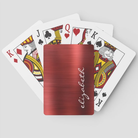 Ruby Rode Geborsteld Metaal Handtekening Schrift Pokerkaarten (Achterkant)
