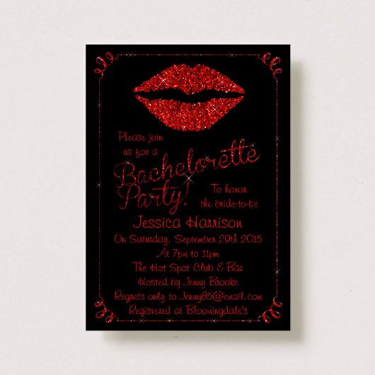 Ruby Rode Lippen Glitter Effect Meisjesuitstap Kaart