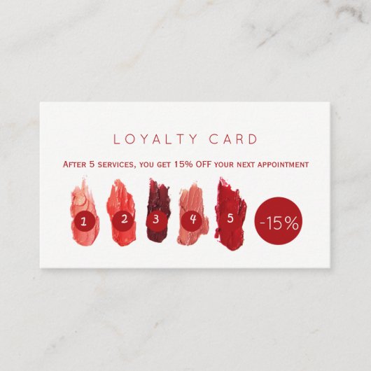 Ruby rode lippenstift stalen schoonheidssalon loya klantenkaartje (Voorkant)
