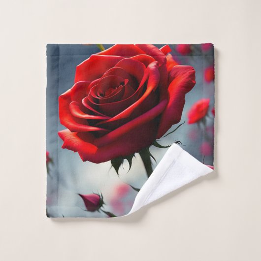Ruby rode roos steel en knoppen, washandje (Wasdoekje)