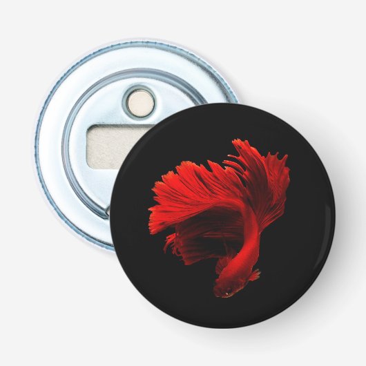 Ruby Rode Siamese Vechtvissen Button Flesopener (Voorkant)