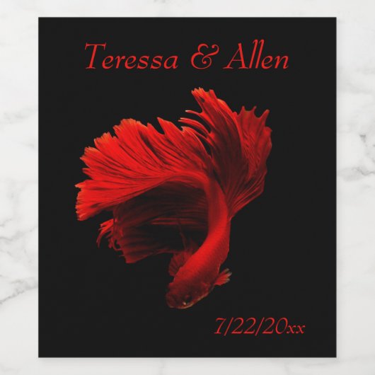 Ruby Rode Siamese Vechtvissen Wijn Etiket (Enkel label)