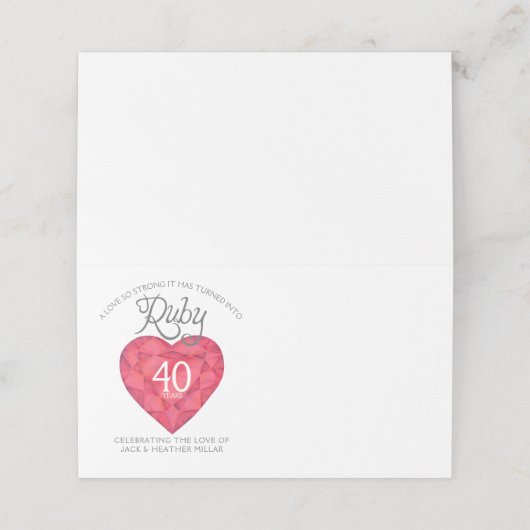 Ruby rode waterverf 40e bruiloft plaats kaarten plaatskaartje (Buitenkant ongevouwen)