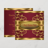 Ruby Rode Wijn en Bourgondisch Gouden Verjaardagsf Kaart (Voorkant / Achterkant)