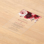 Ruby Rode Wijn Luxe Stralende Bloemen Huwelijk Acryl Uitnodigingen (Laagn)