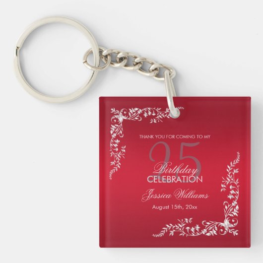Ruby Rood Decoratie 25e Verjaardag Sleutelhanger (voorkant)