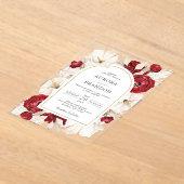 Ruby rood en wit bloemen bruiloft acryl uitnodigingen (Laagn)