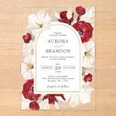 Ruby rood en wit bloemen bruiloft acryl uitnodigingen (Voorkant)