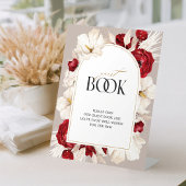 Ruby rood en wit bloemen bruiloft gastenboek reclamebord met voetstuk