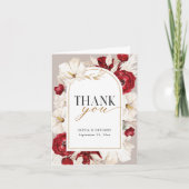 Ruby rood en wit bloemen bruiloft gevouwen bedankkaart (Voorkant)