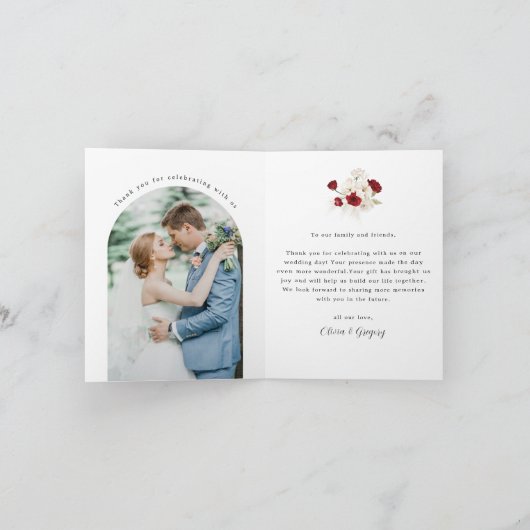 Ruby rood en wit bloemen bruiloft gevouwen bedankkaart (Binnen)