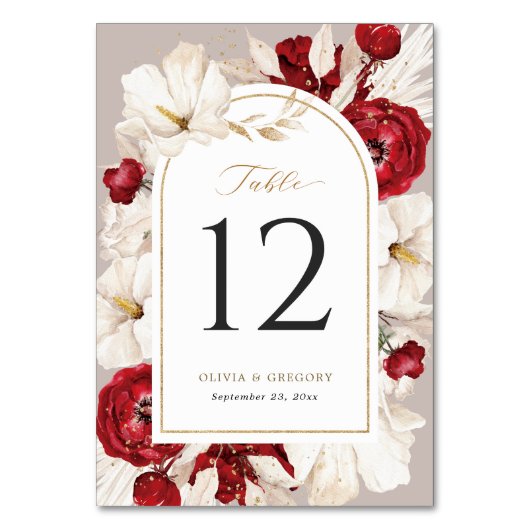 Ruby rood en wit bloemen bruiloft kaart (Voorkant)