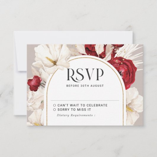 Ruby rood en wit bloemen bruiloft RSVP (Voorkant)