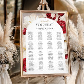 Ruby rood en wit bloemen bruiloft vind uw stoel poster