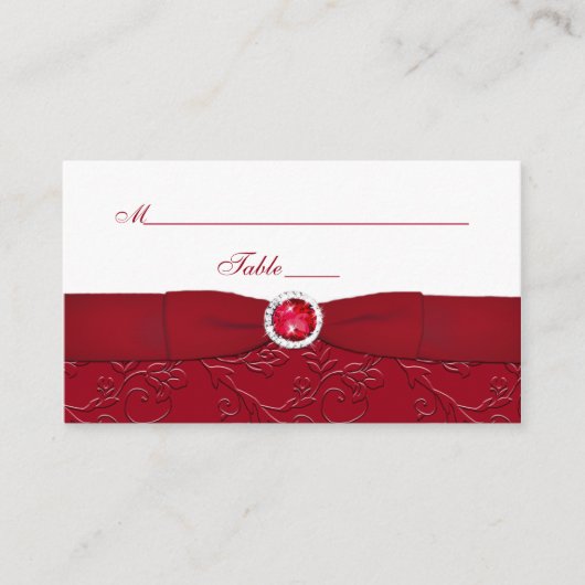Ruby rood en wit Bloemen Place Card Plaatskaartje (Voorkant)