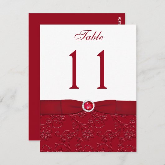 Ruby Rood en Wit Bloemen Tafel Nummer Post Kaart (Voorkant / Achterkant)