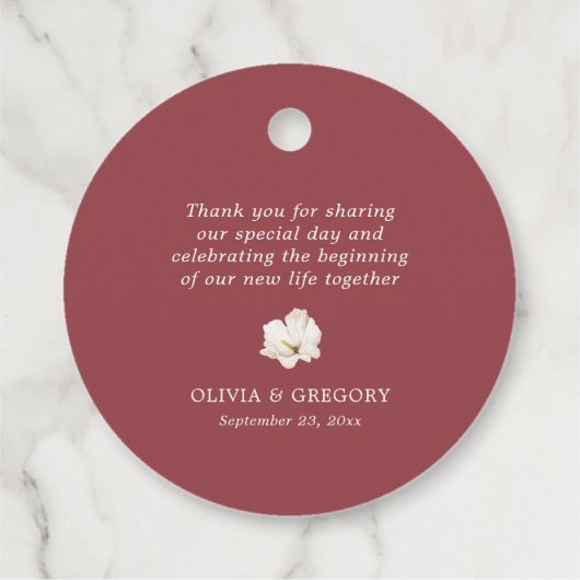 Ruby rood en wit bloemendank u bedankjes labels (Achterkant)