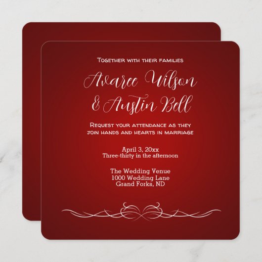 Ruby Rood en Wit Minimalistische Huwelijksuitnodig Kaart (Voorkant / Achterkant)