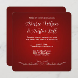 Ruby Rood en Wit Minimalistische Huwelijksuitnodig Kaart