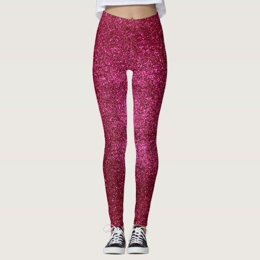 Ruby Rood en Zwart Glitter Hot Pink Sparkles Yoga Leggings (Voorkant)