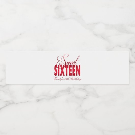 Ruby Rood, Glam Glitter, Zoet 16 Waterfles Etiket (Enkel label)