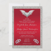 Ruby Rood, Glitterende Ringen & Veer Hart Trouw Kaart (Voorkant)
