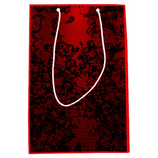 Ruby rood op zwart bloemenbruisend elegant medium cadeauzakje (Voorkant)