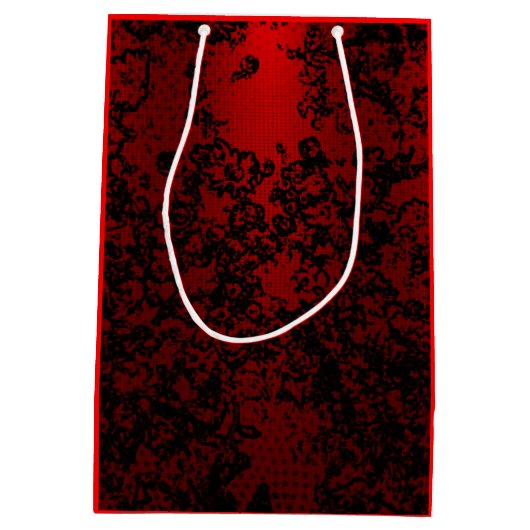 Ruby rood op zwart bloemenbruisend elegant medium cadeauzakje (Achterkant)