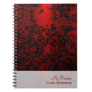 Ruby rood op zwart bloemenbruisend elegant notitieboek