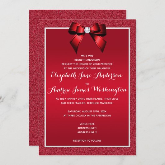 Ruby Rood & Stijlvolle Gem Bruiloft Kaart (Voorkant / Achterkant)