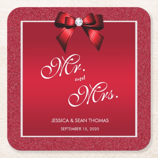 Ruby Rood & Stijlvolle Gem Bruiloft Kartonnen Onderzetters (Voorkant)