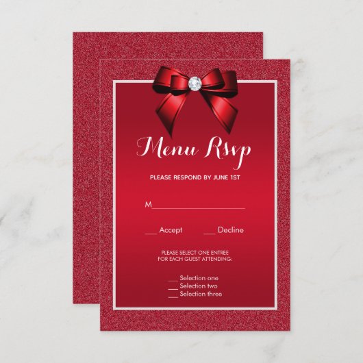 Ruby Rood & Stijlvolle Gem Bruiloft Menu RSVP (Voorkant / Achterkant)