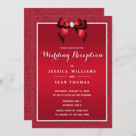 Ruby Rood & Stijlvolle Gem Bruiloft Receptie Kaart (Voorkant / Achterkant)