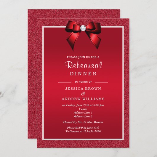Ruby Rood & Stijlvolle Gem Huwelijksrepetitie Dine Kaart (Voorkant / Achterkant)
