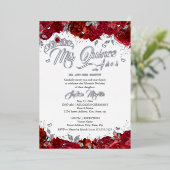 Ruby Roos Mis Quince Red Silver Quinceanera Folie Uitnodiging (Staand Voorkant)