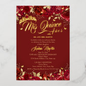 Ruby Roos Red Mis Quince Quinceanera Folie Uitnodiging (Voorkant)