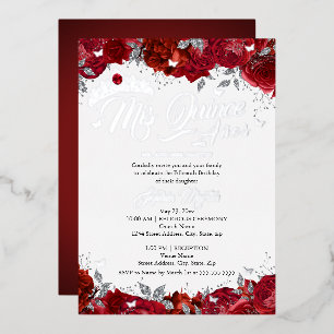 Ruby Rose Mis Quince Rood Zilver Quinceanera Folie Uitnodiging