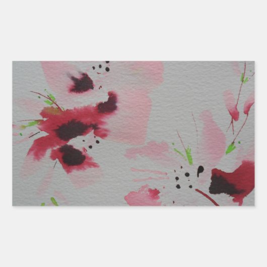 Ruby, roze en limoen abstracte bloemenspray rechthoekige sticker (Voorkant)
